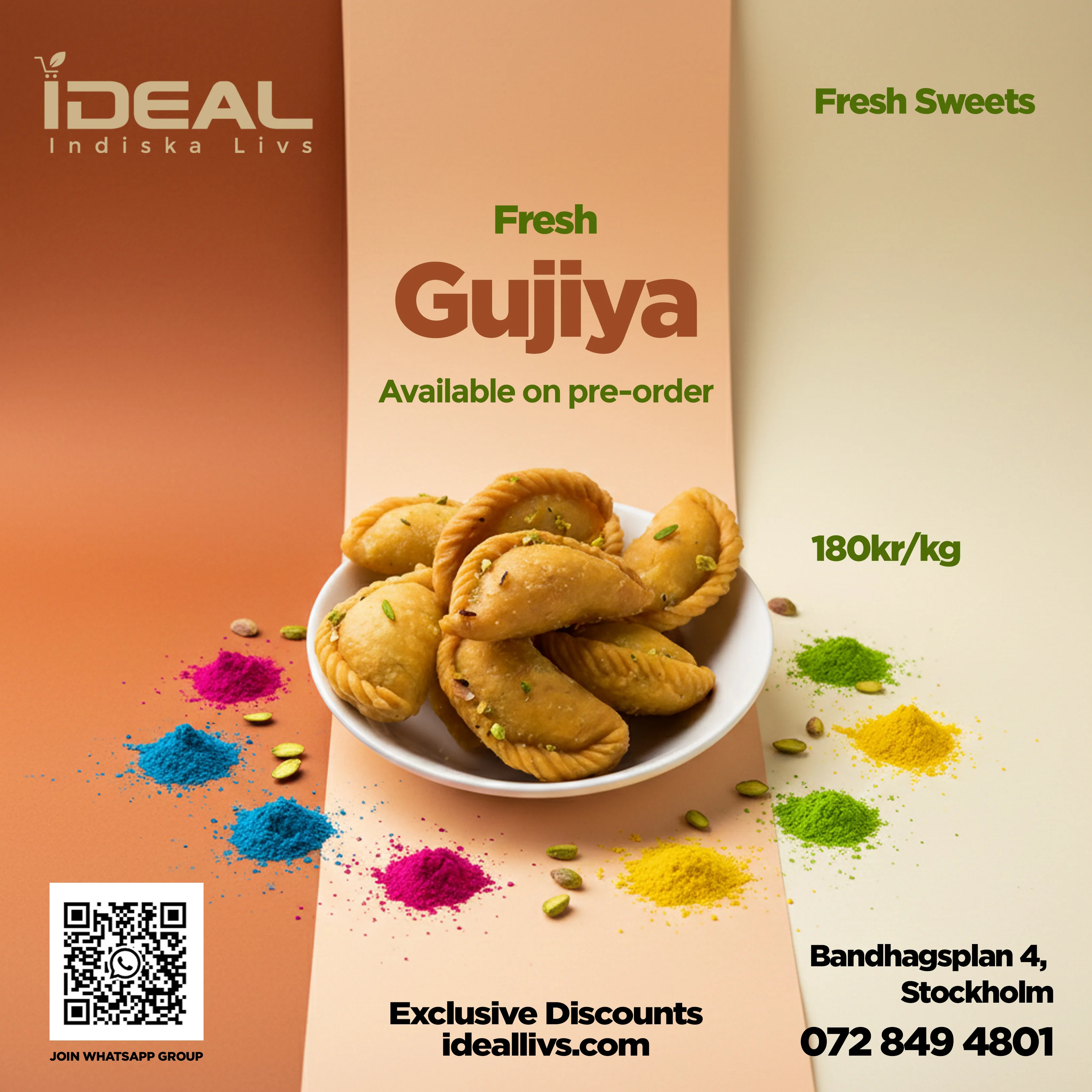 Gujiya and Indian sweets at Ideal Indiska Livs